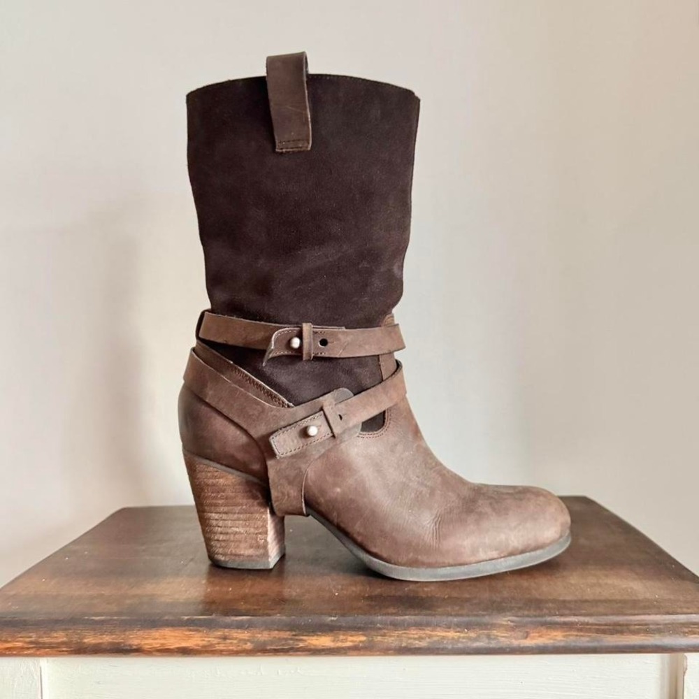 Ralph Lauren Brown Suede & Leather Western Ankle Boots